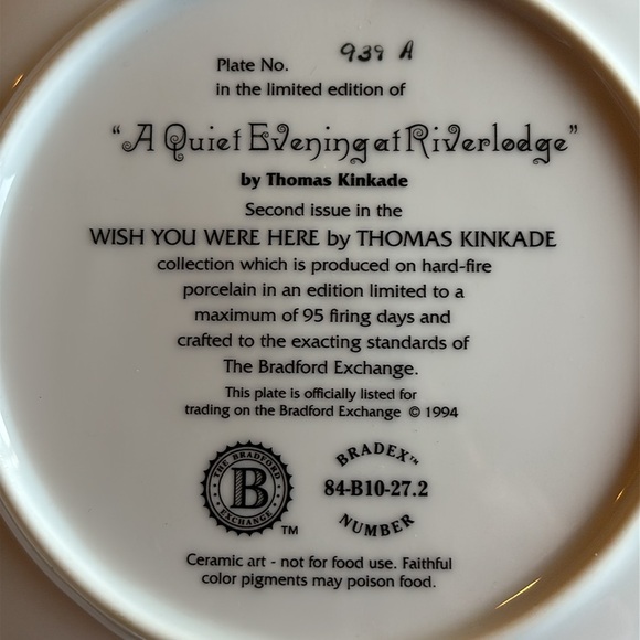 Thomas Kinkade’s “A Quiet Evening at Riverlodge” Vintage Decorative Plate - Picture 3 of 6
